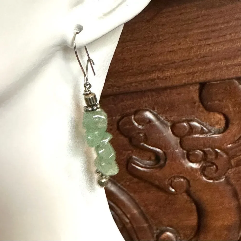 Aventurine silver tone drop earrings